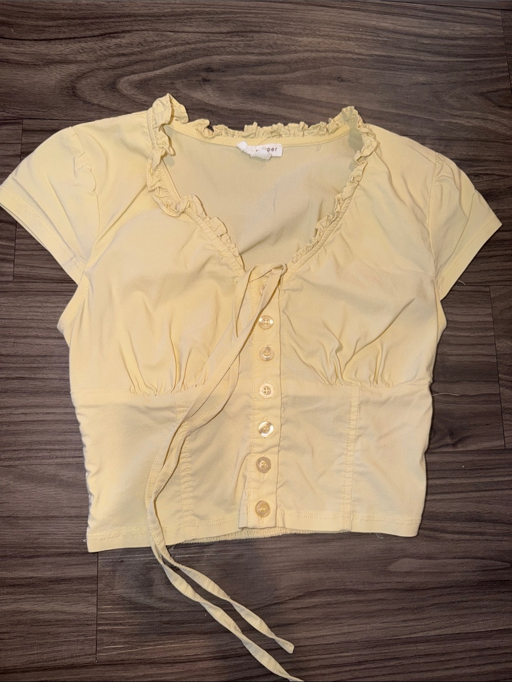 Light Yellow Ruffle-Trim Button Front Crop Top